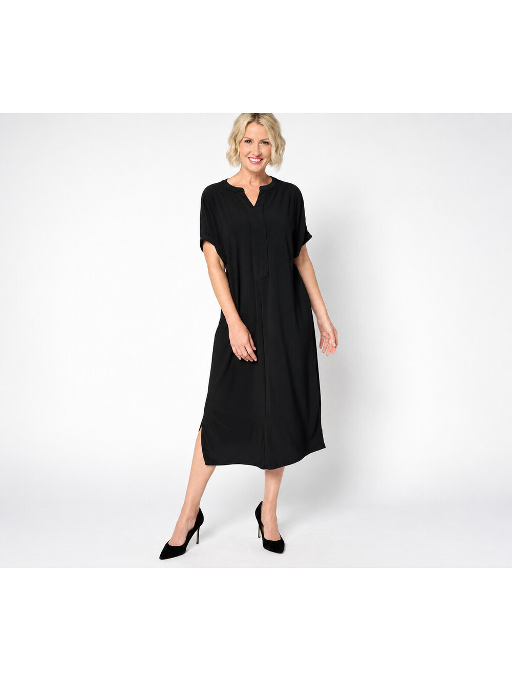 Attitudes by Renee Regular Split Neck Everywhere Everyway Dress Black,Size Large